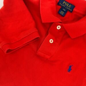 Polo Ralph‎ Lauren Boys Red Polo Shirt Small 8 Blue Pony Logo Short Sleeve